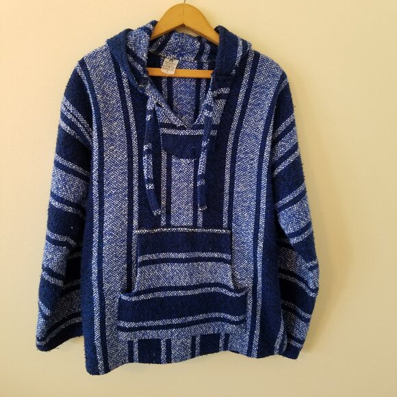Artesanias Mickey Mexican Baja Poncho Hoodie Surfer Skater Drug Rug Pullover L - Picture 2 of 8